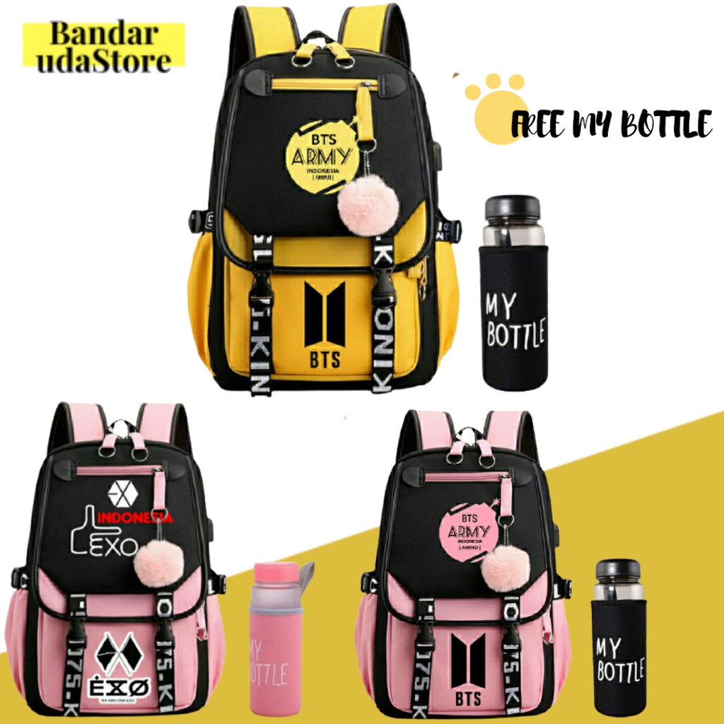 Bts Army Bag EXO Women s School Bag Backpack Women Free Bottle BTS Yellow Stock Limited Code Shopee Malaysia