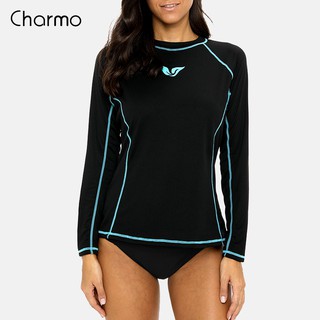 Charmo Women Long Sleeve Swimsuit Rash Guard Top UPF 50+ Beachwear Sports  Shirt M-XXL
