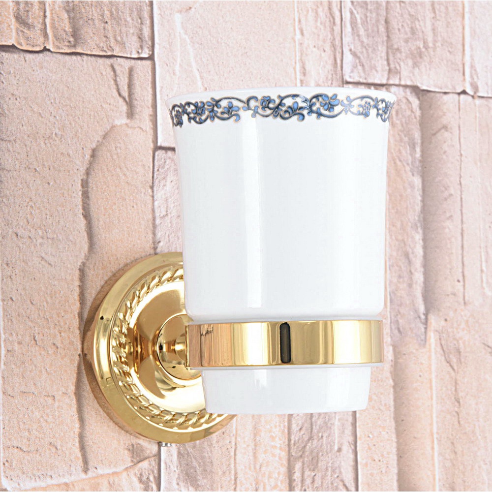 Gold Bathroom Ceramic Cup Holder Brass Single Cup Holder Bathroom