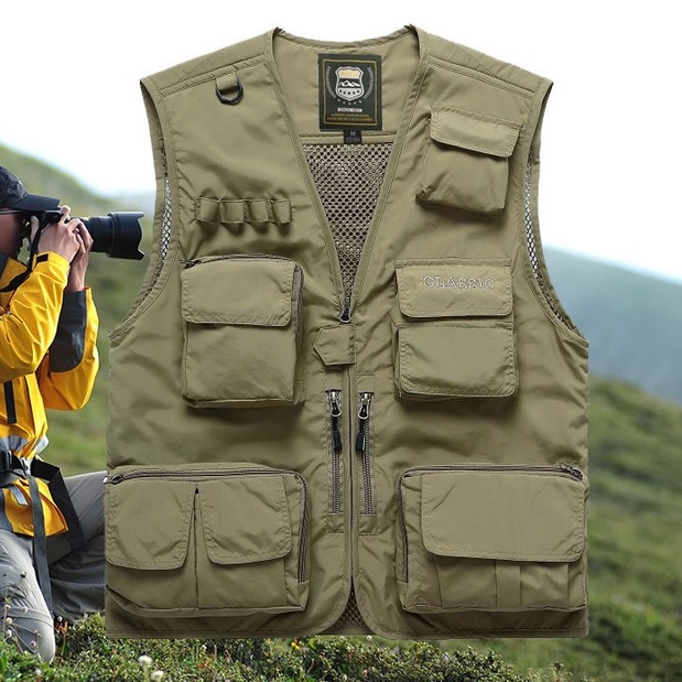 Spring Fall Men Waistcoat Multi-pockets Outdoor Photography