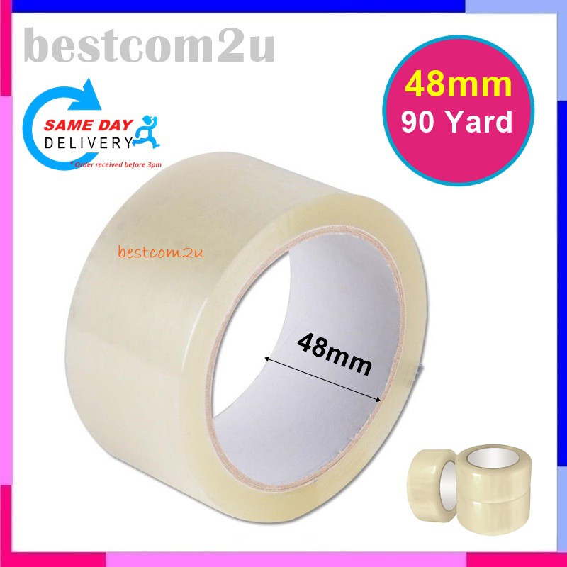 90 Yard Packaging OPP Tape 48mm x 80m Transparent Clear Adhesive Tape ...