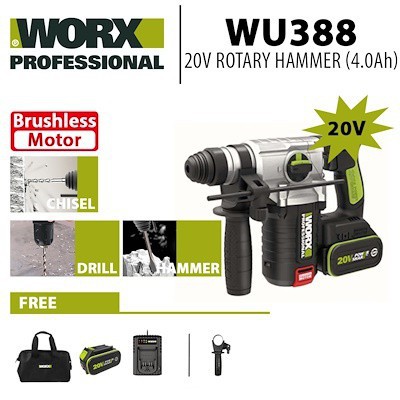 WORX WU388 20V MAX Li ion BRUSHLESS MOTOR Rotary Hammer Drill C