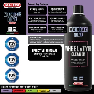 Mafra Maniac Line Wheels and Tyres Cleaner 1L (Xtreme Powerful Effective  and pleasant scented 2 in 1 Tyres Rims Cleaner)