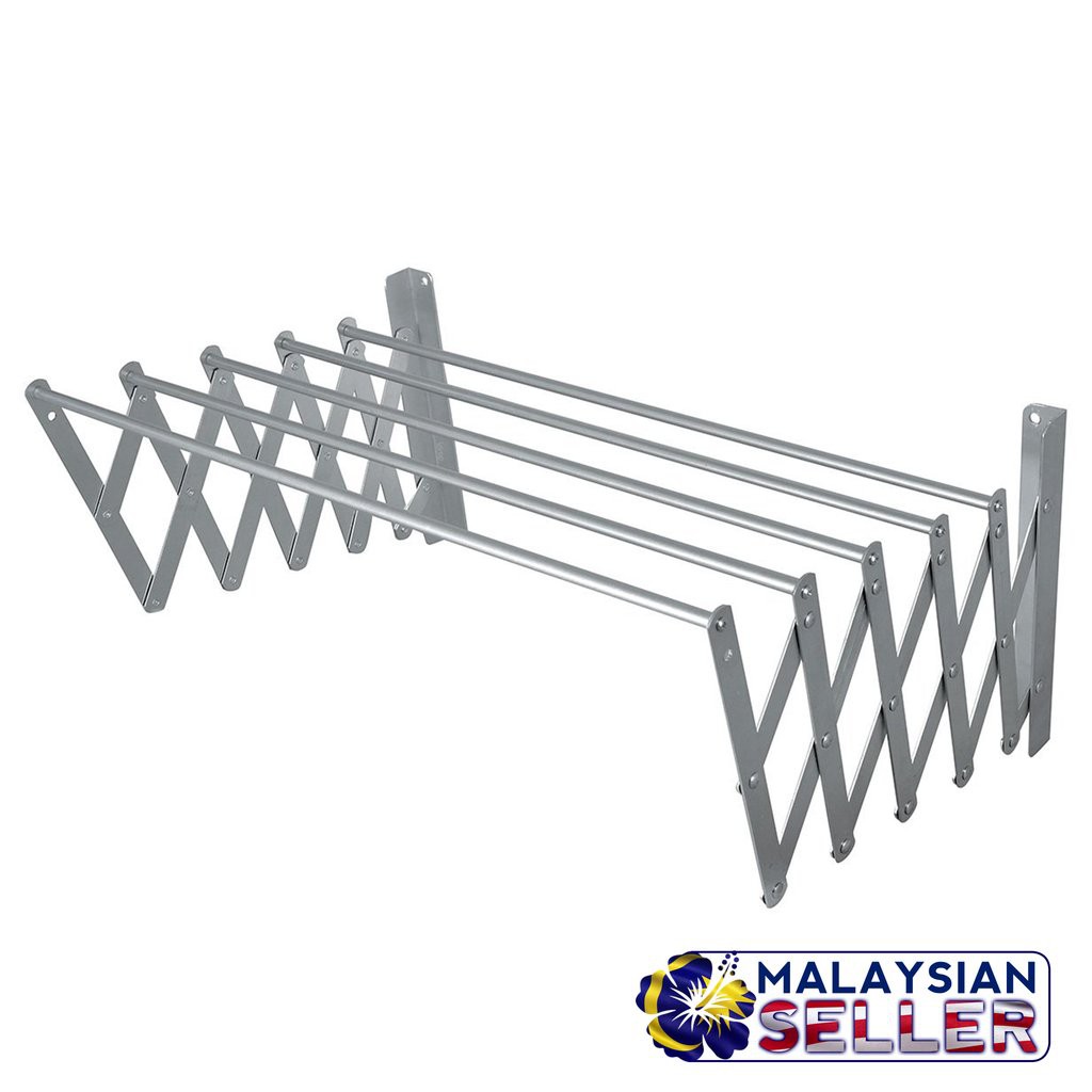 Retractable Aluminum Laundry Rack (100cm) - 5 Bar Hanger - Wall ...