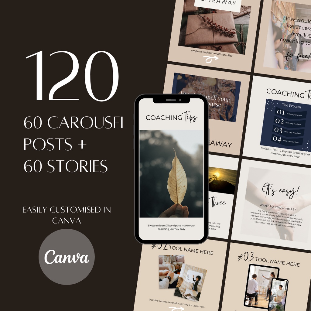 120 Social Media Canva LIFE COACH Instagram Branding Package Templates ...