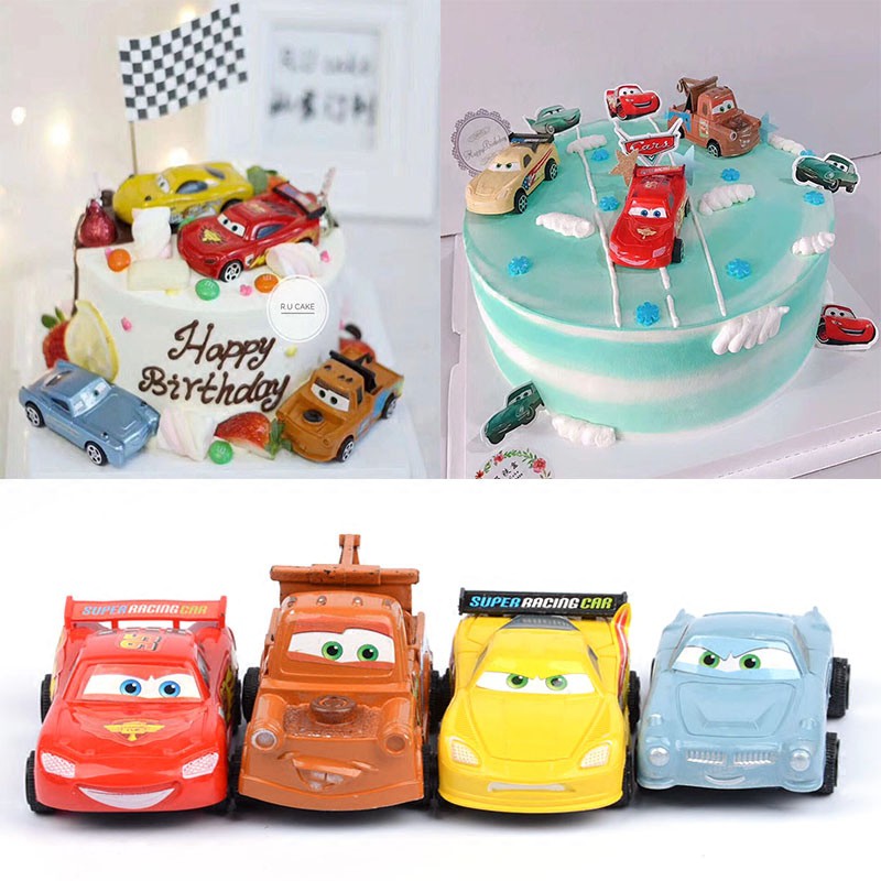 4/6pcs Car Birthday Cake Decoration Figure Cake Topper Flag Cupcake ...