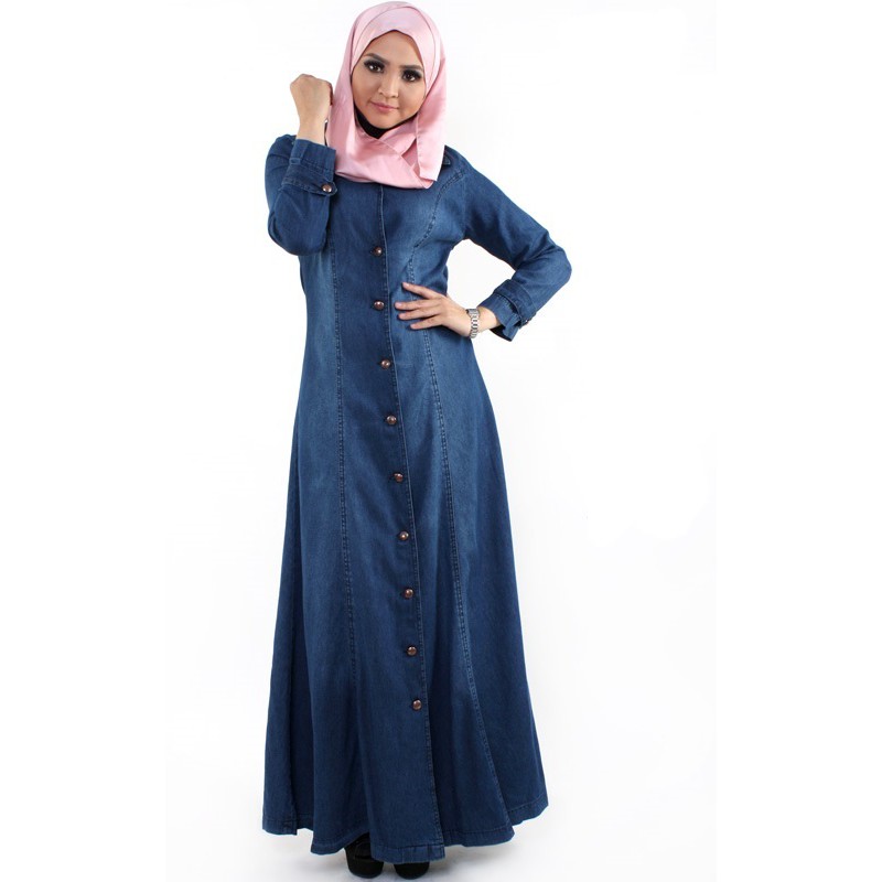 JF Fashion Jemmica Denim Jean Muslimah Jubah Dress F5604 DarkBlue Shopee Malaysia