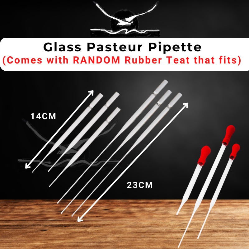 Glass Pasteur Pipette with RANDOM Rubber Teat that fits 14cm 23cm