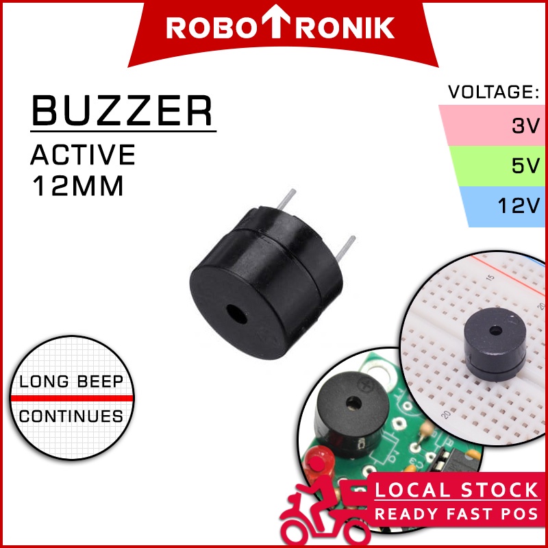 thumbnail image 2 of 10 X 12mm 5V DC Active Buzzer – 80dB Continuous Sound, PCB Mount 2-Pin 2 of 5
