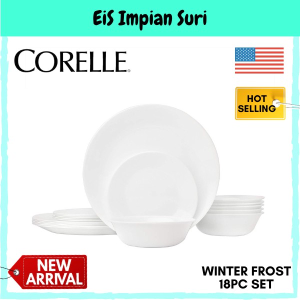 (Ready Stock!!) Corelle Livingware Winter Frost White 18pcs Dinnerware Set Tableware Plate Pinggan Corelle Mangkuk