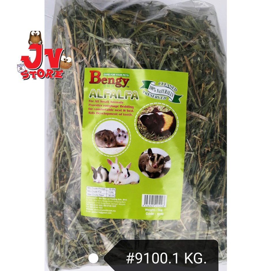 Bengy Alfalfa Hay for Rabbit Guinea Pig Chinchilla Makanan Arnab 1kg