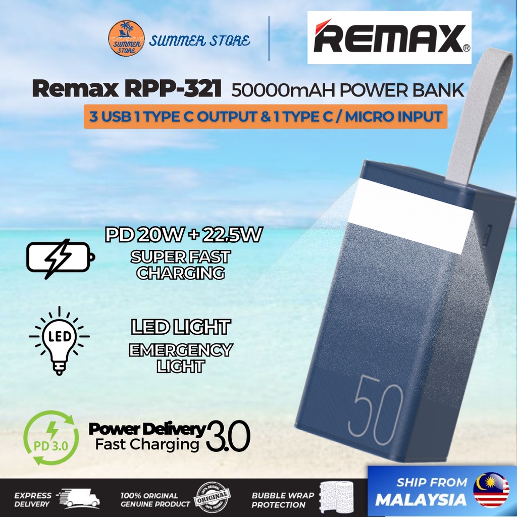 Remax Powerbank 30000mah Power Bank Fast Charging LED Light Type-C 20W ...