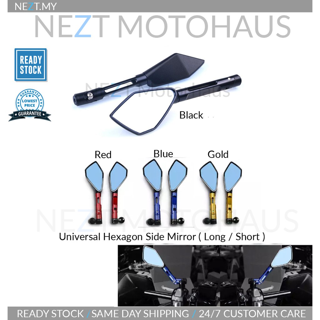Universal Hexagon Side Mirror Motorcycle (Short / Long) R15 MT15 Y15 Z8 ...