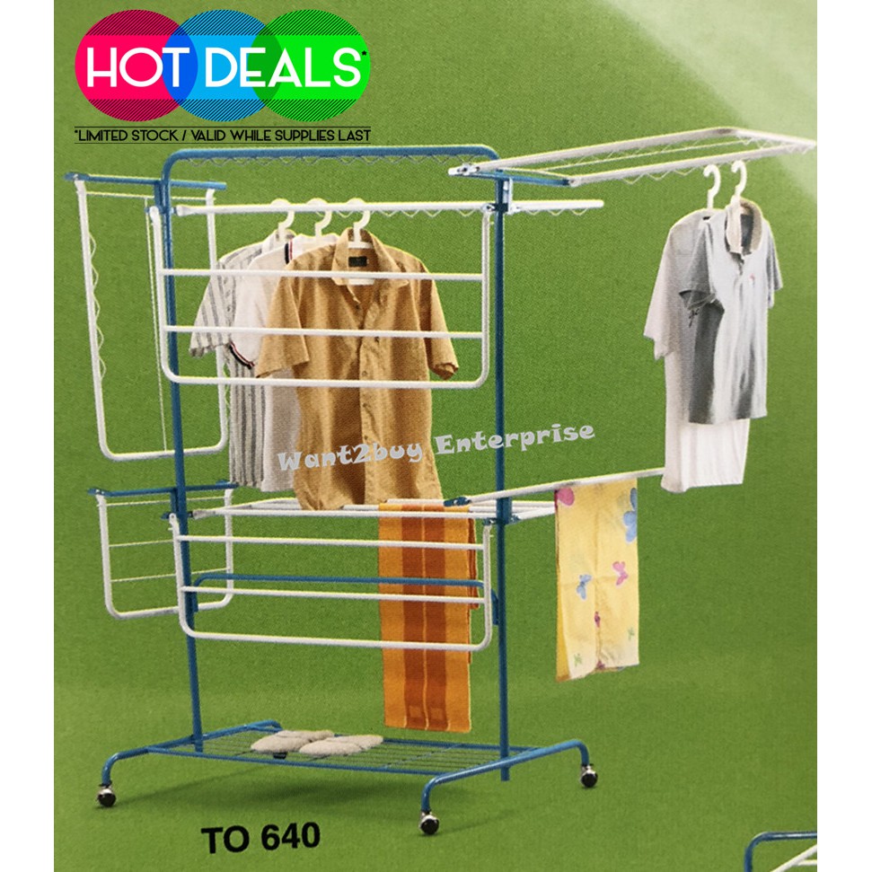 🇲🇾 🏆 Folding Drying Rack Clothes Hanger Multifunctional Caster Rack