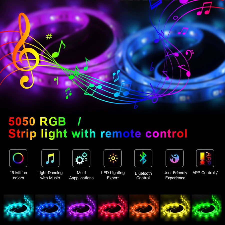 USB LED Strip Light Bluetooth TV Backlight Strips Lights RGB 5050 Color ...