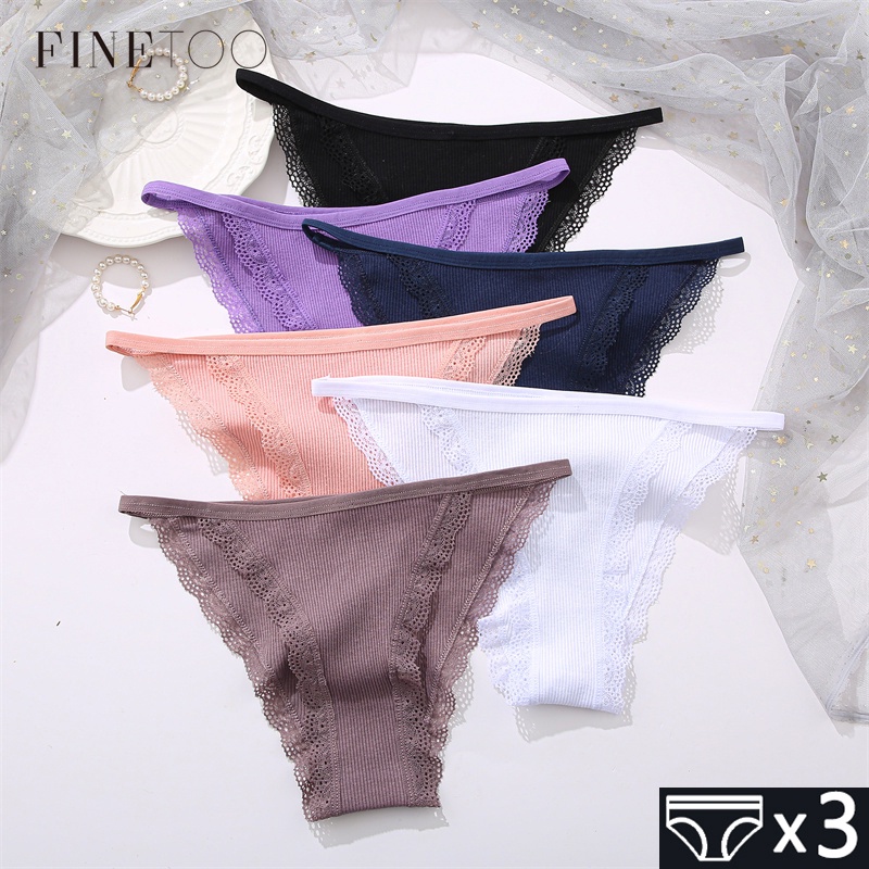 FINETOO 3Pcs/set Women's Cotton Lace Briefs S-XLComfortable Underwear