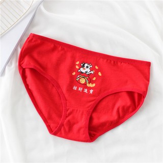 BPONLINE CNY 2021 Natal Year Lucky Red panties Women Panties Red Cotton Cow  Mid Waist Underpants Breathable Briefs Ladies Underwear
