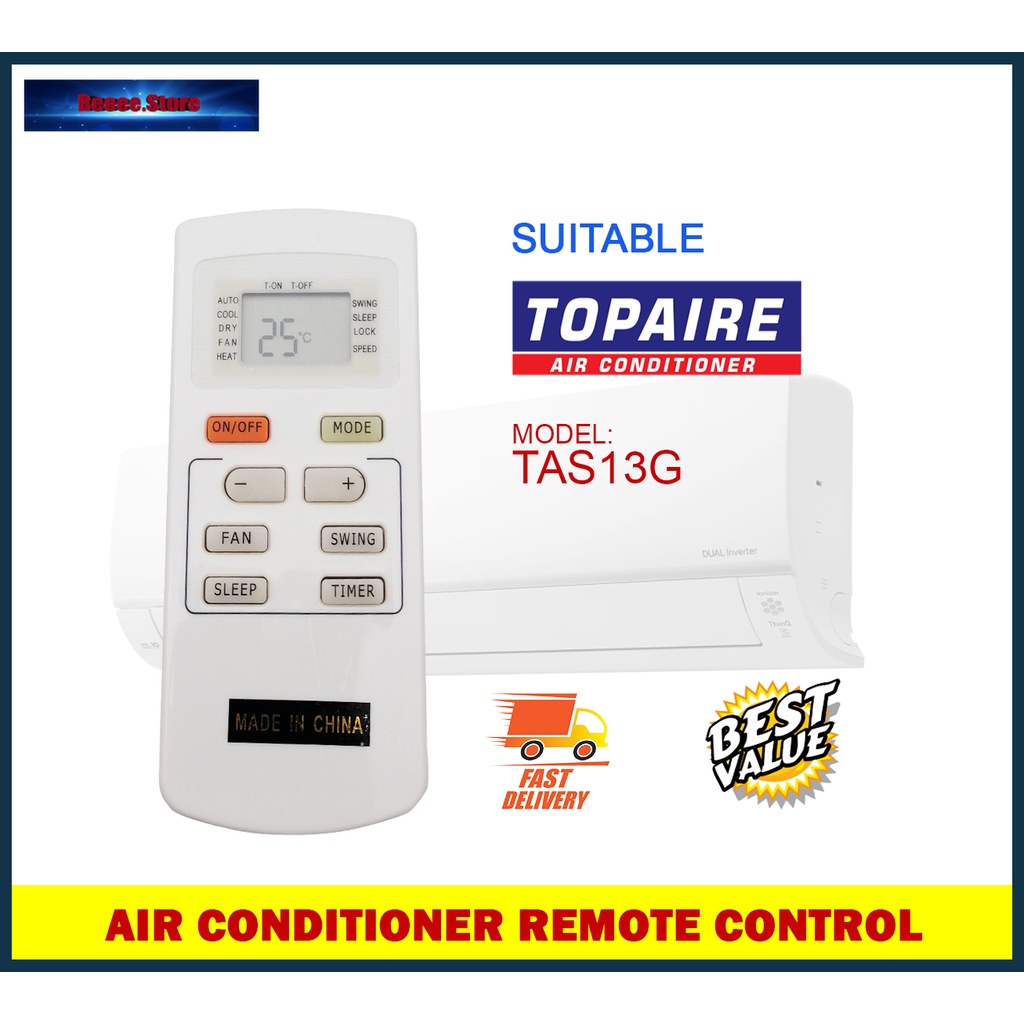 TOPAIRE Aircon Remote Control Air Conditional Remote Control (TAS13G