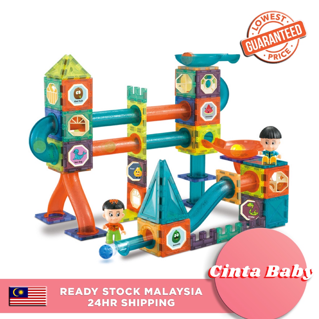 Marble Run Pipe Maze with Lights [49 Pcs/ 202 Pcs] 3D Magnetic Tube ...