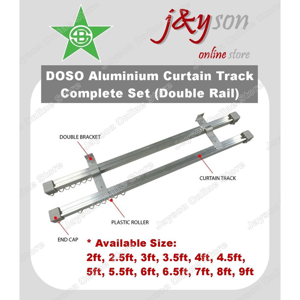 [ Feet ] [Double Rail] SUPER DOSO Aluminium Curtain Track Complete Set ...