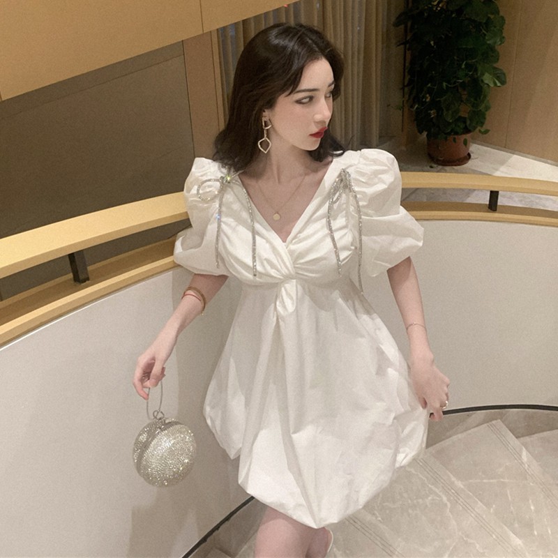 Princess babydoll white dress for going out, attending a 2021 French ...