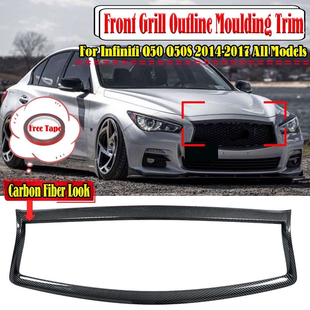 Glossy Black/Carbon Fiber Look Front Grille Trim Overlay Cover Add On