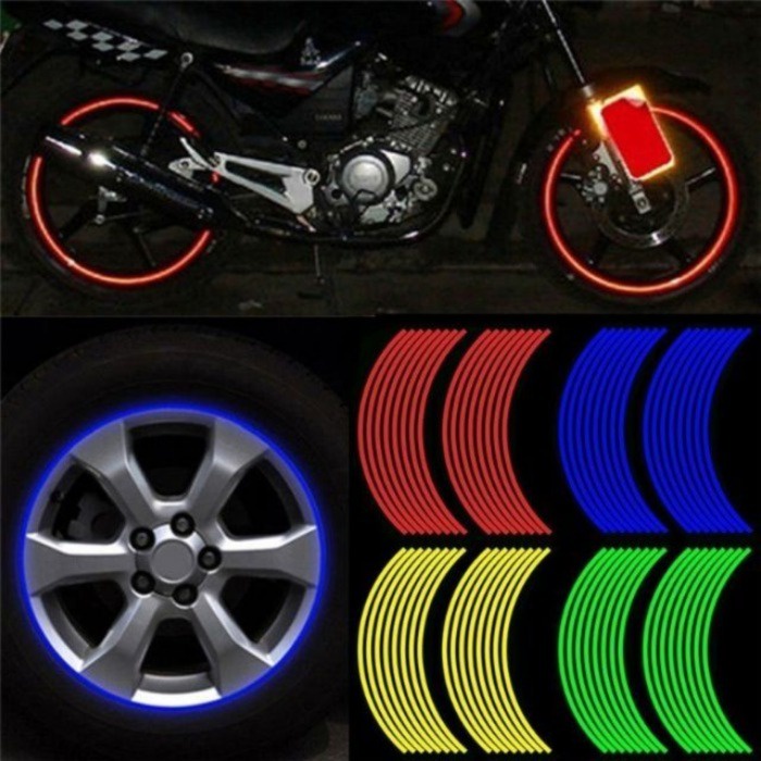 16pcs Strips Reflective Motorcycle Car Rim Stripe Wheel Decal Tape ...