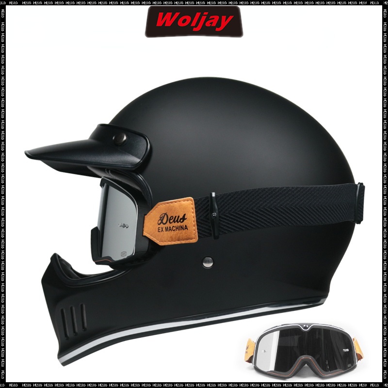 Vintage Cafe Racer Full Face Motorcycle Helmet Topi keledar Motosikal Retro Casco De Moto Capacete Jet Helm Motorbike DOT Approved Shopee Malaysia