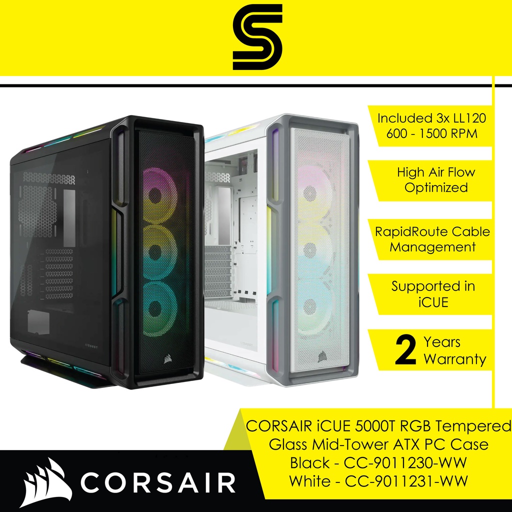 Corsair Icue 5000t Rgb Tempered Glass Mid Tower Atx Pc Case Black