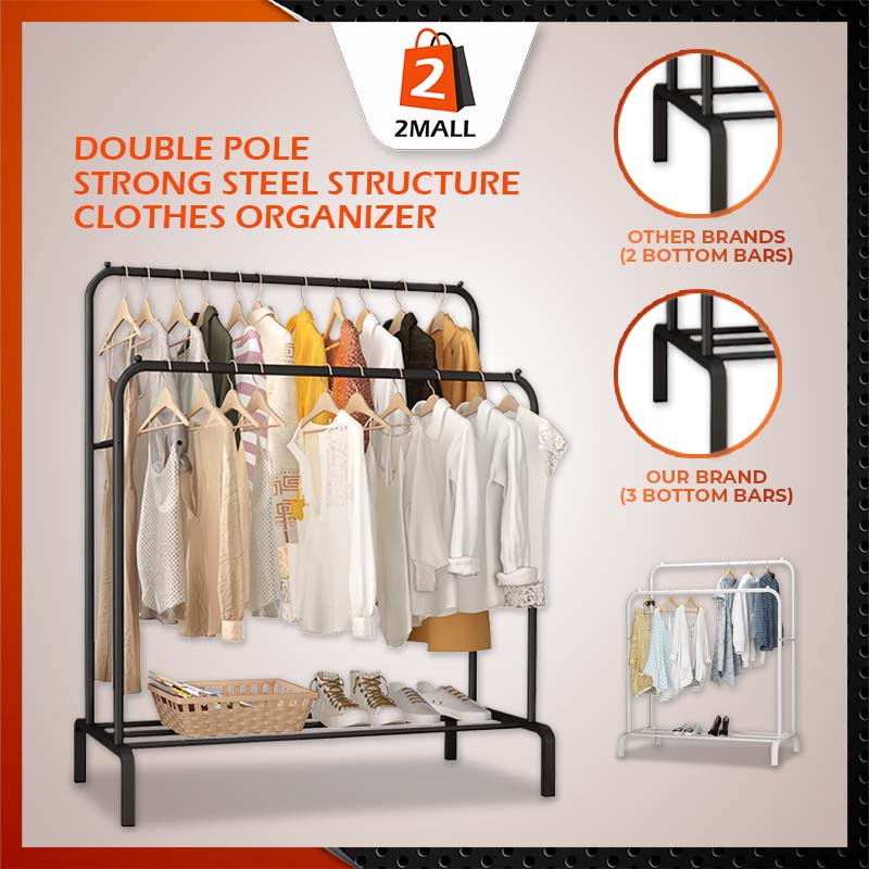 2MALL Double Pole Strong Steel Structure Laundry Rack Cloth Clothes ...