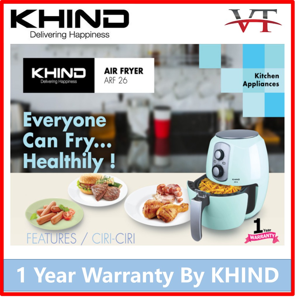 Khind 2.6L Electric Turbo Air Fryer ARF26 with Timer Temperature Control ARF 26 Penggoreng Udara