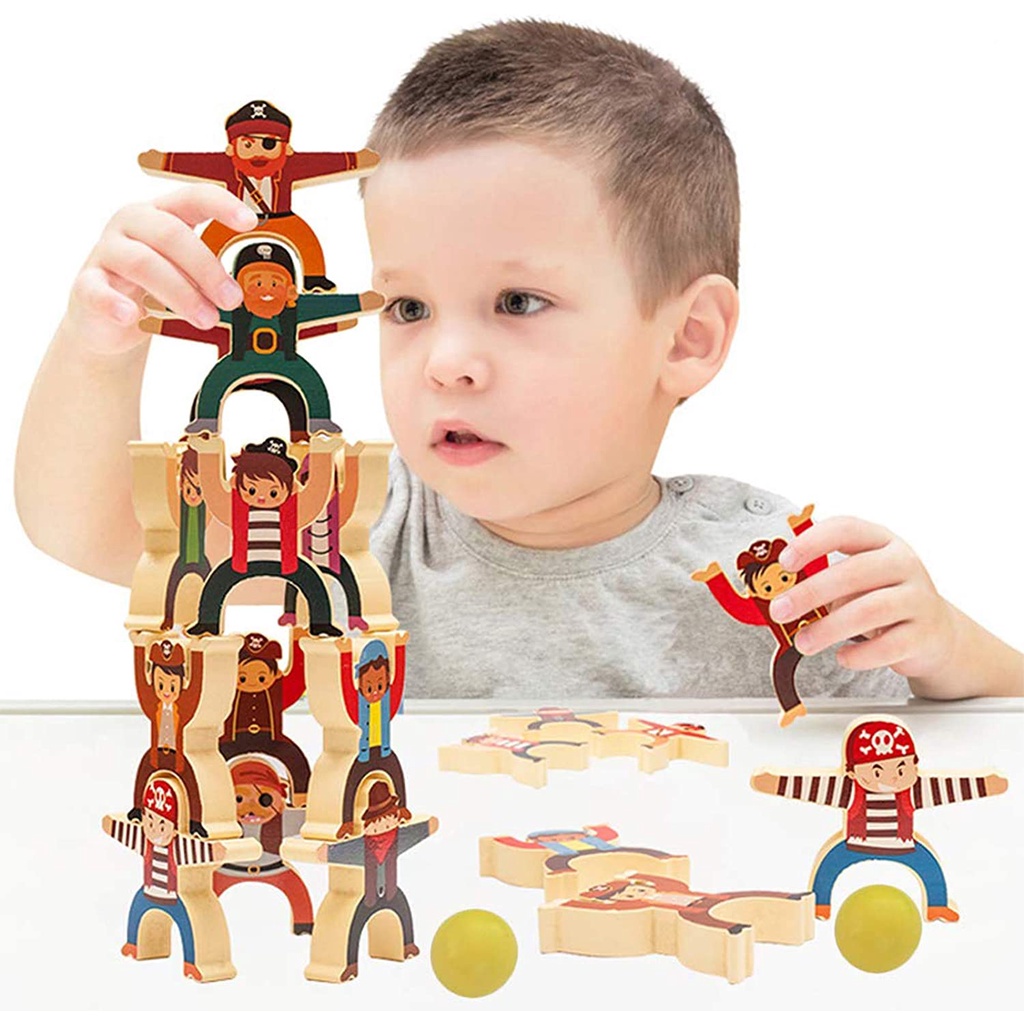 Wooden Stacking Toys Game Pirate Hercules Balance Building Blocks
