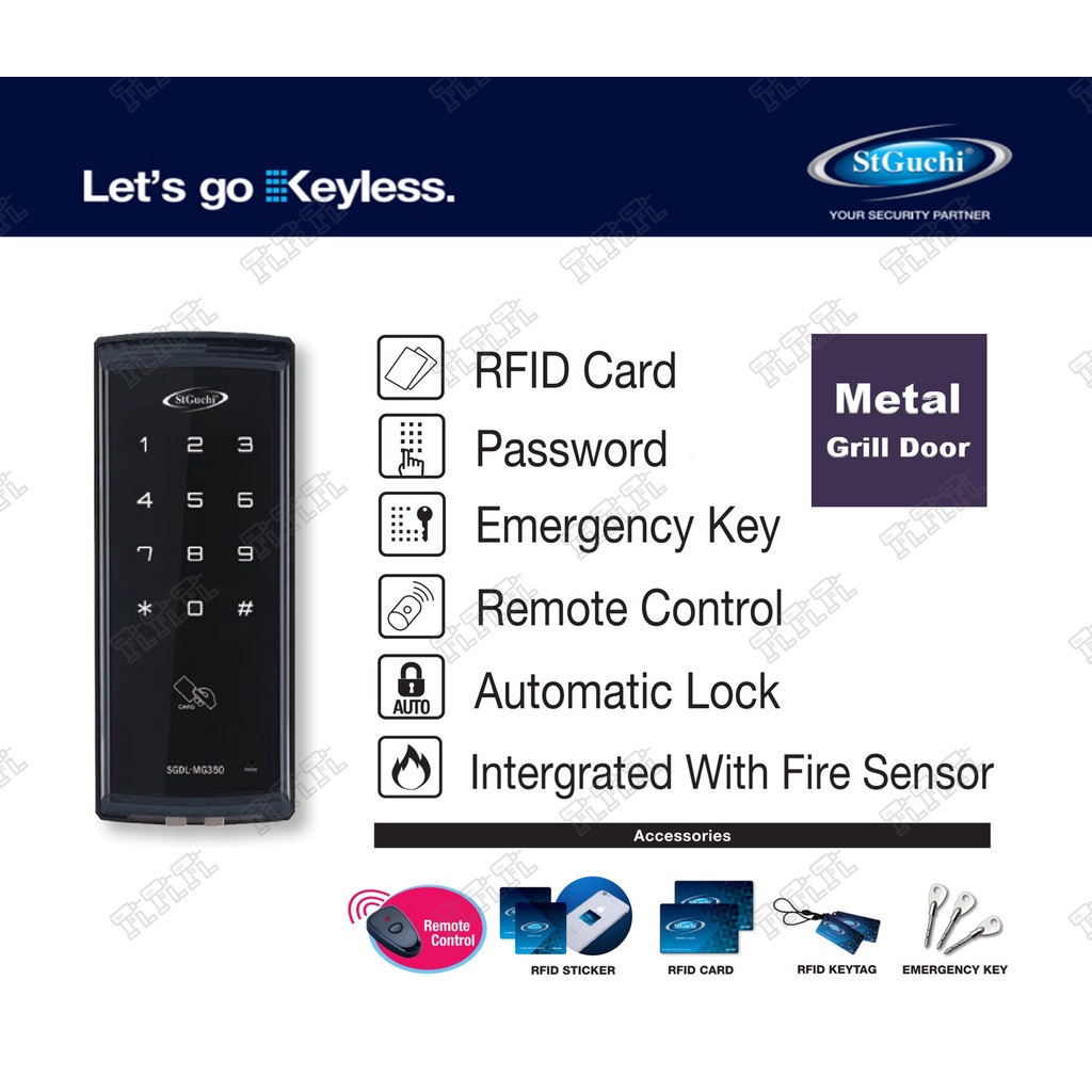 St Guchi SGDL-MG350MB Metal Grill Door Smart Digital Lock With Passcode ...