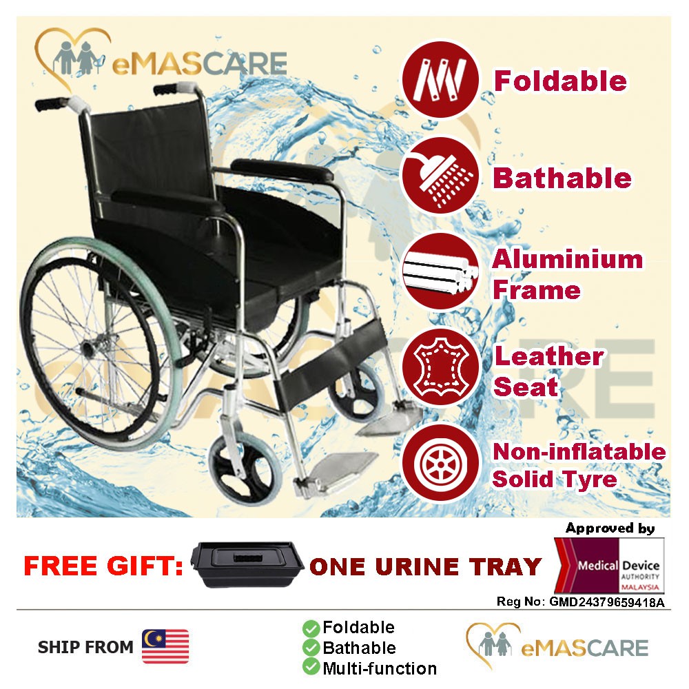 Aluminium Shower Commode Wheelchair Bath Leather Seat Wheel Chair