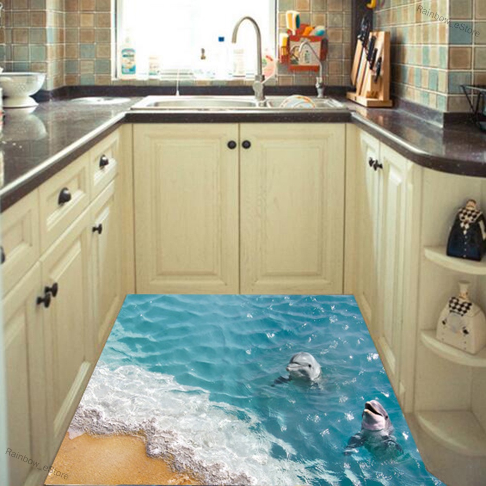 3d Blue Sea Floor Sticker Beach Wall Sticker Waterproof Removable Mural 