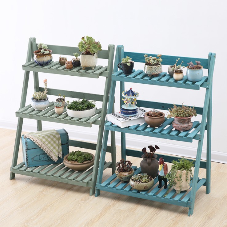 Wooden Shelf Foldable Wood Rack Flower Pot Balcony Indoor Outdoor ...