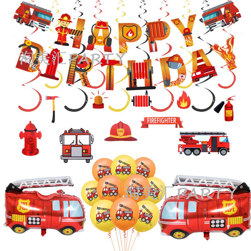 💢#Special price#💢(Backdrops & Banners)Fire Truck Firefighter Theme ...