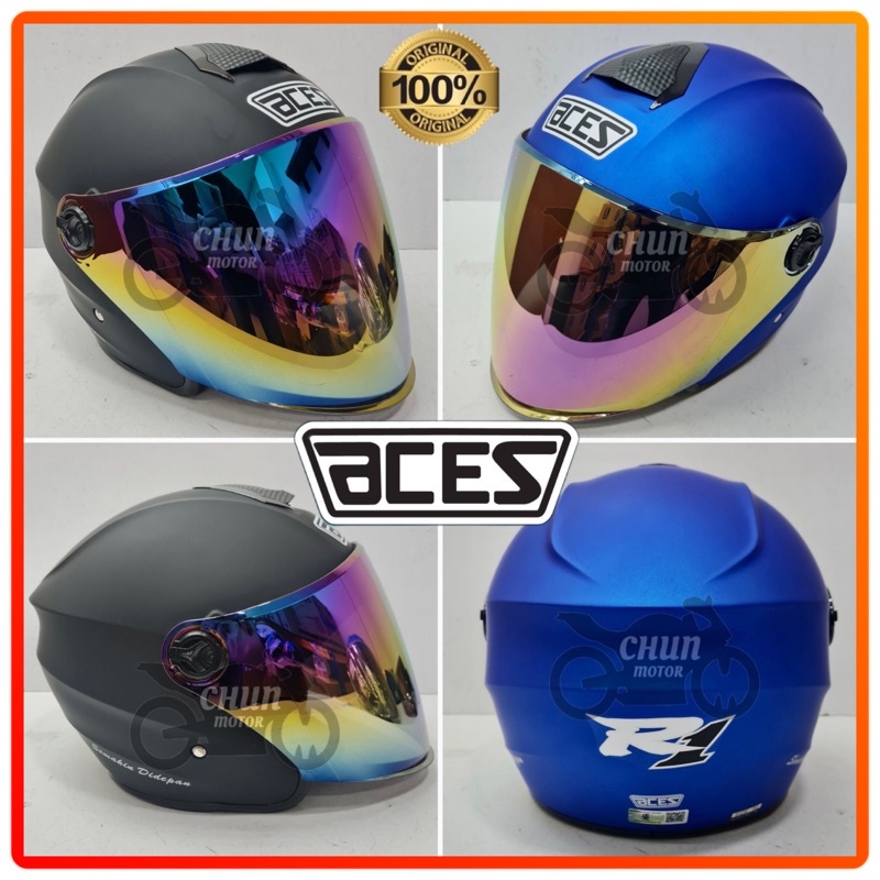 Original Aces R1 Open Face Helmet with Rainbow Visor / Tinted Smoke ...