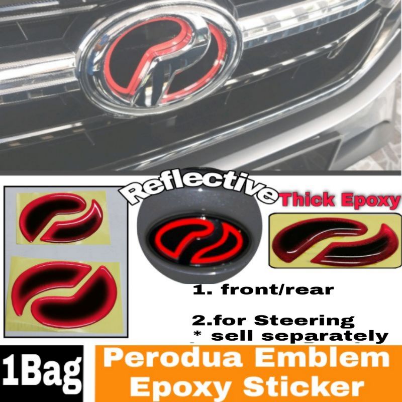 New 2 Tone RED Perodua Logo Emblem Epoxy Sticker Steering Front Rear ...