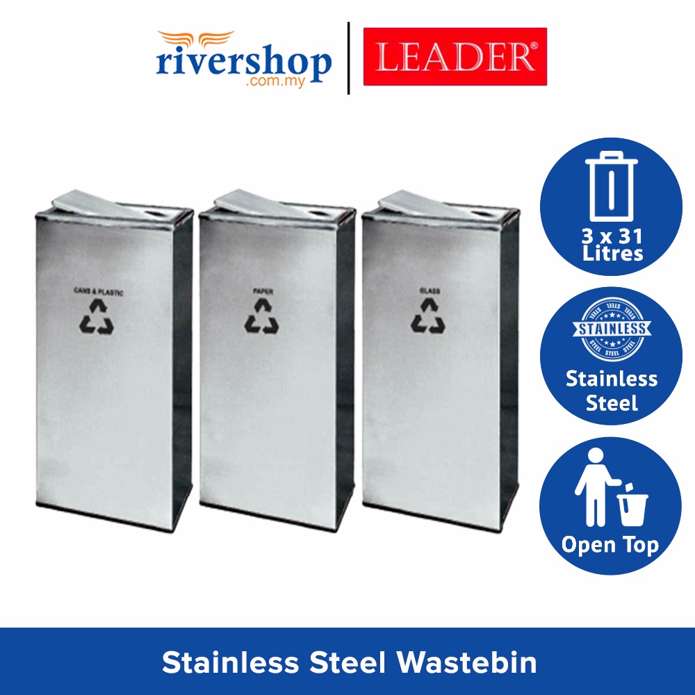 LEADER Stainless Steel Flip Top Recycle Bin Recycle235/SS Garbage