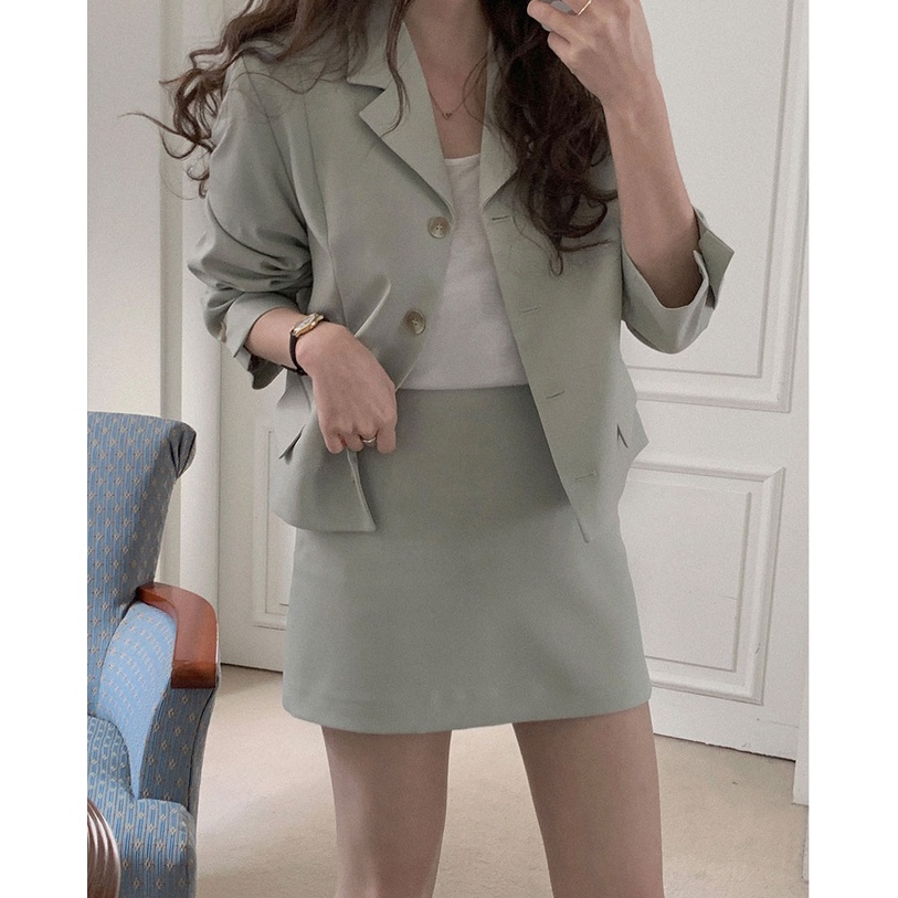 Getadme-Summer Retro Korean Version of the Temperament Short-sleeved Suit Jacket + Shorts Set Casual Loose Suit Two-piece Female