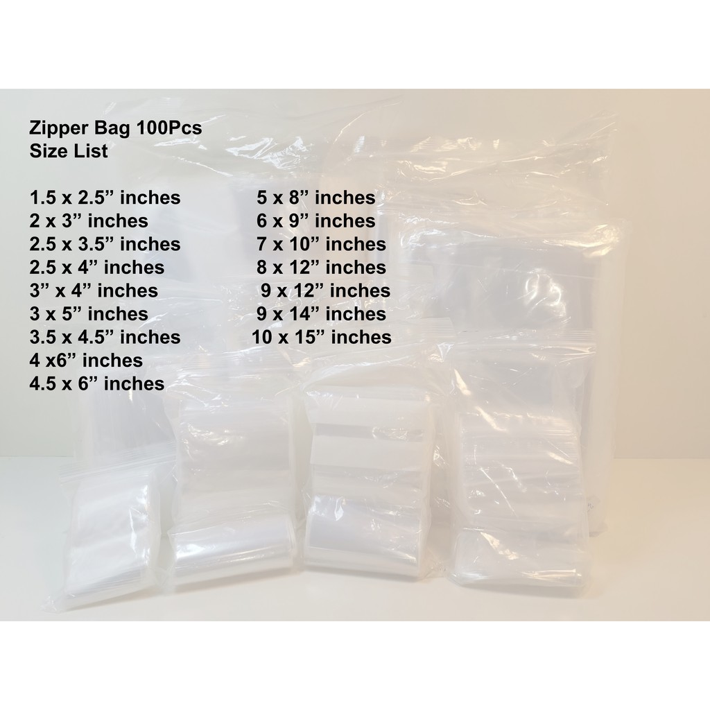 Zipper bag size sale