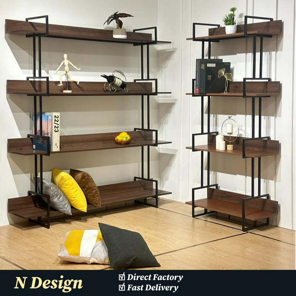 [N Design] 4-Tier Bookshelf / Metal & Wooden 4 Layer Display Rack ...