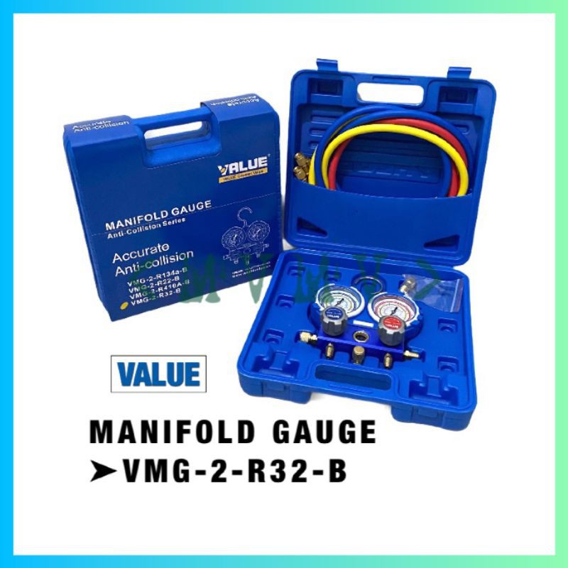 VALUE Manifold Gauge Set (VMG-2-R32-B) R32 R410A R134a R22 Air Cond ...