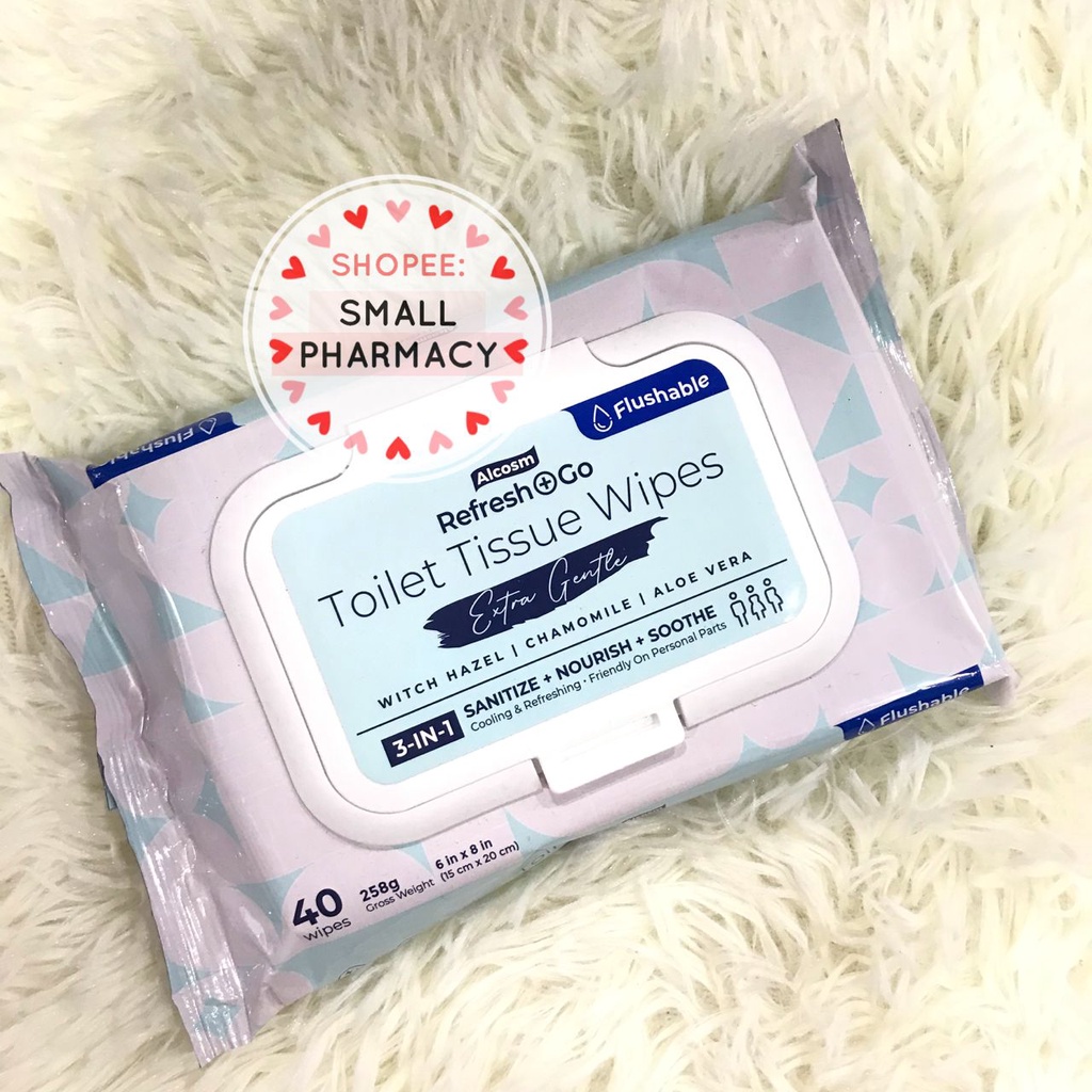 Alcosm Refresh + Go Toilet Flushable Tissue Wipes Extra Gentle Witch