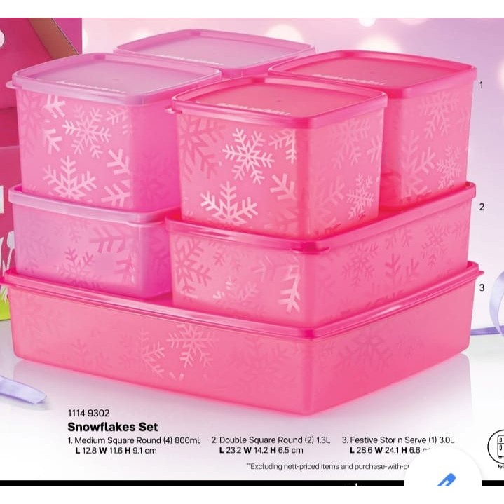Tupperware Snowflakes (4 X 800ML + 1 X 3L + 2 X 1.3L) Gift Box FREEZER ...
