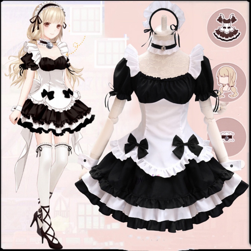 Anime Cute Lolita Maid Dress Sweet Cosplay Costume Girls Woman Waitress ...