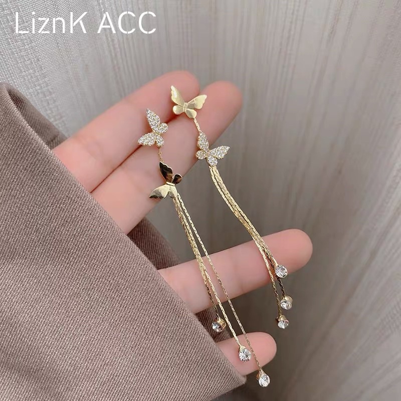 🔥ready Stock🔥s925 Silver Fashion Korean Woman Long Butterfly Earring