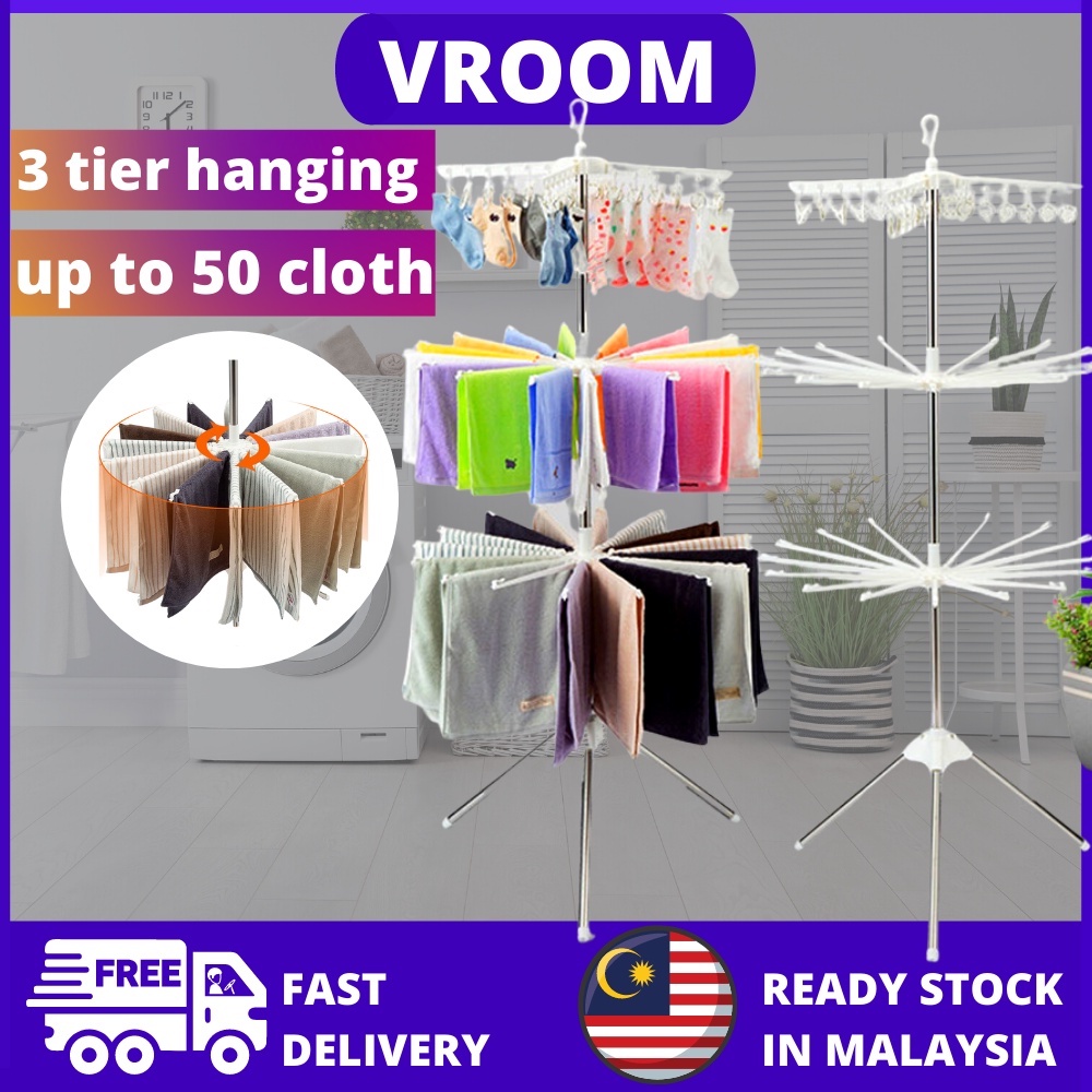 🔥READY STOCK🔥 Vroom 3Tier Drying Rack Hanging Clothes Foldable Baby