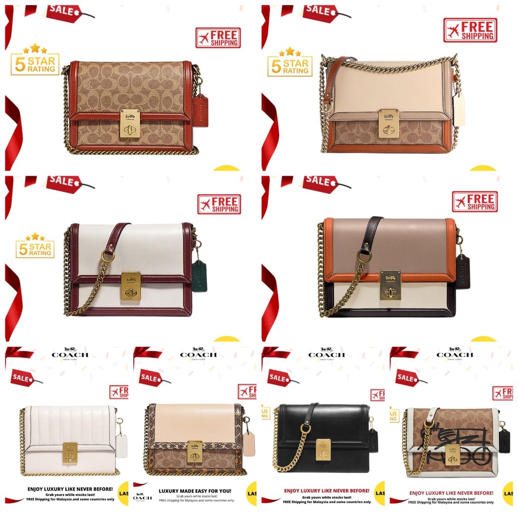 Original Sale! COACH Hutton Shoulder Bag Rivets Black Signature Colorblock Shopee Malaysia